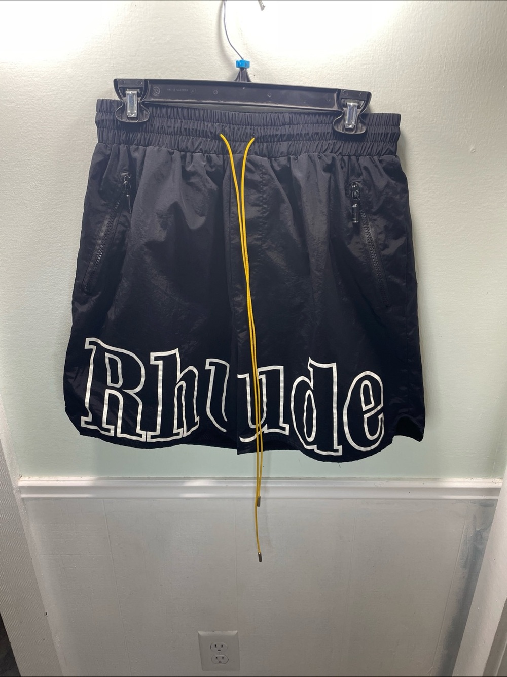 Rhude Black Mesh-Lined Shorts with White Logo Tag